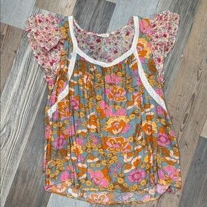 JODIFL retro Floral Blouse with Lace Trim